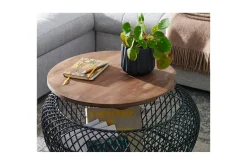 Soffbord Wohnling Rund korgstil med massivt träbordsskiva lantlig stil