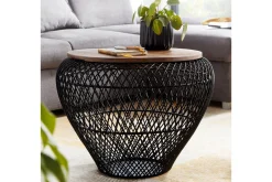 Soffbord Wohnling Rund korgstil med massivt träbordsskiva lantlig stil
