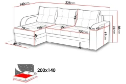 Sydney Divanbäddsoffa 238x140x88 cm LED-belysning