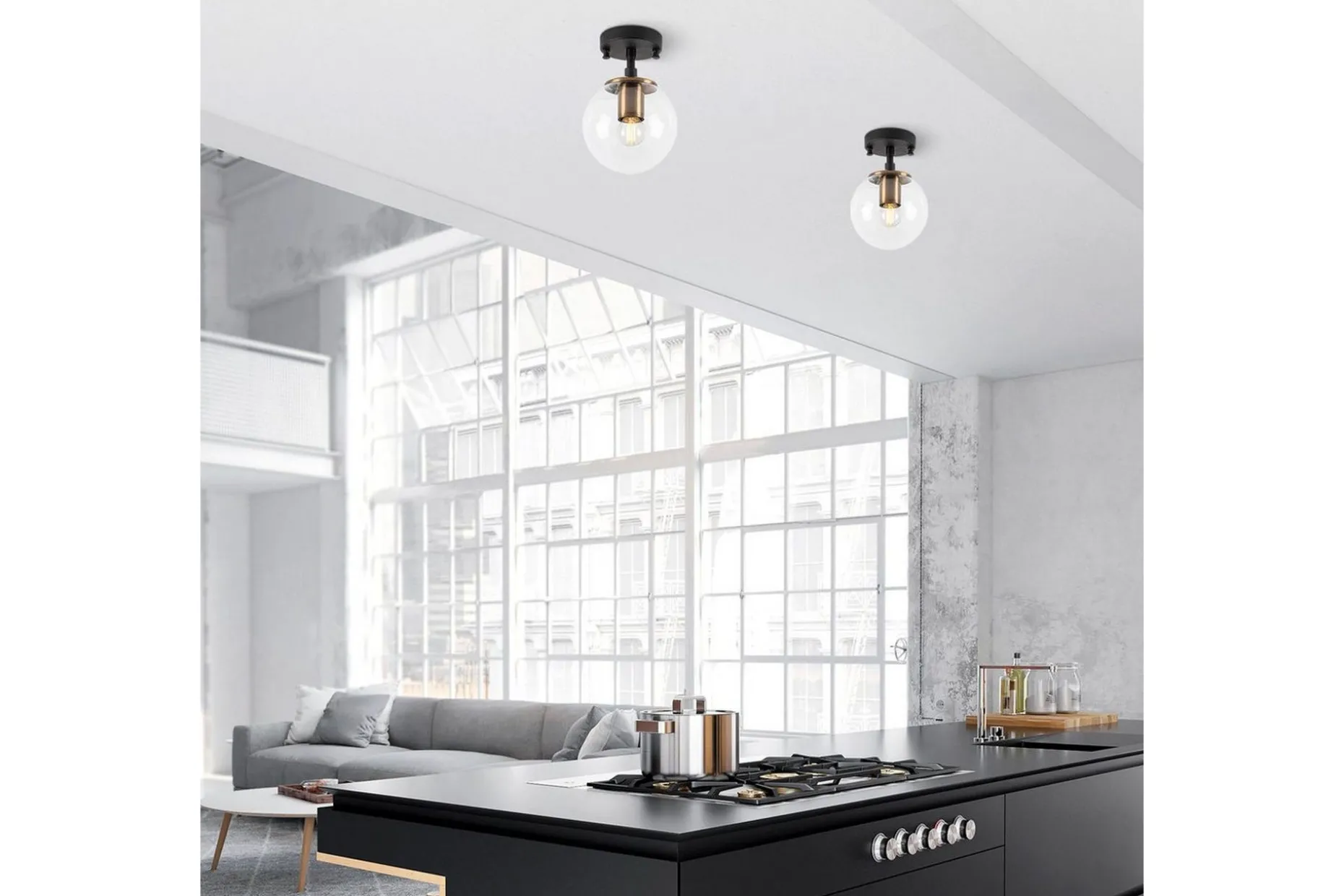 Taklampa Sone Svart / Antik / Transparent