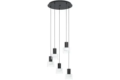 Takpendel Eglo Molineros Svart/Transparent Rondell med 5 Lampor