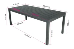 Tunis Rektangulärt Stort Förlängningsbart Matbord utomhus 205/305x90 cm i metall plast