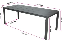 Tunis Stort Rektangulärt Matbord utomhus 205x90 cm i metall och plast