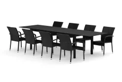 Tunis utomhus matgrupp förlängningsbart 205/305x90 cm med 8 Thor Light utefåtöljer