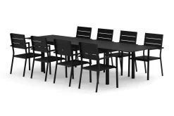 Tunis utomhus matgrupp förlängningsbart 205/305x90 cm med 8 Tunis stapelstolar