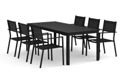 Tunis utomhus matgrupp 205x90 cm med 6 Tunis stapelstolar