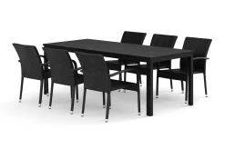 Tunis utomhus matgrupp 205x90 cm med 6 Thor Light utefåtöljer