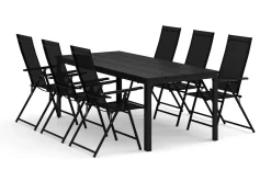 Tunis utomhus matgrupp 205x90 cm med 6 Sanna positionsstolar