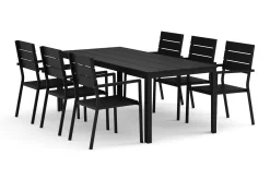 Tunis utomhus matgrupp 205x90 cm med 6 Tunis stapelstolar