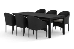 Tunis utomhus matgrupp 205x90 cm med 6 Thor fåtöljer