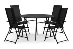 Tunis utomhus rund matgrupp 120 cm med 4 Sanna positionsstolar