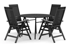 Tunis utomhus rund matgrupp 120 cm med 4 Monaco Light positionsstolar
