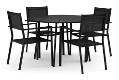Tunis utomhus rund matgrupp 120 cm med 4 Tunis stapelstolar