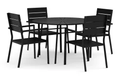 Tunis utomhus rund matgrupp 120 cm med 4 Tunis stapelstolar