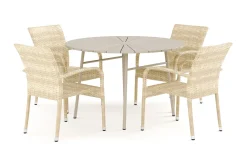 Tunis utomhus rund matgrupp 120 cm med 4 Thor Light utefåtöljer