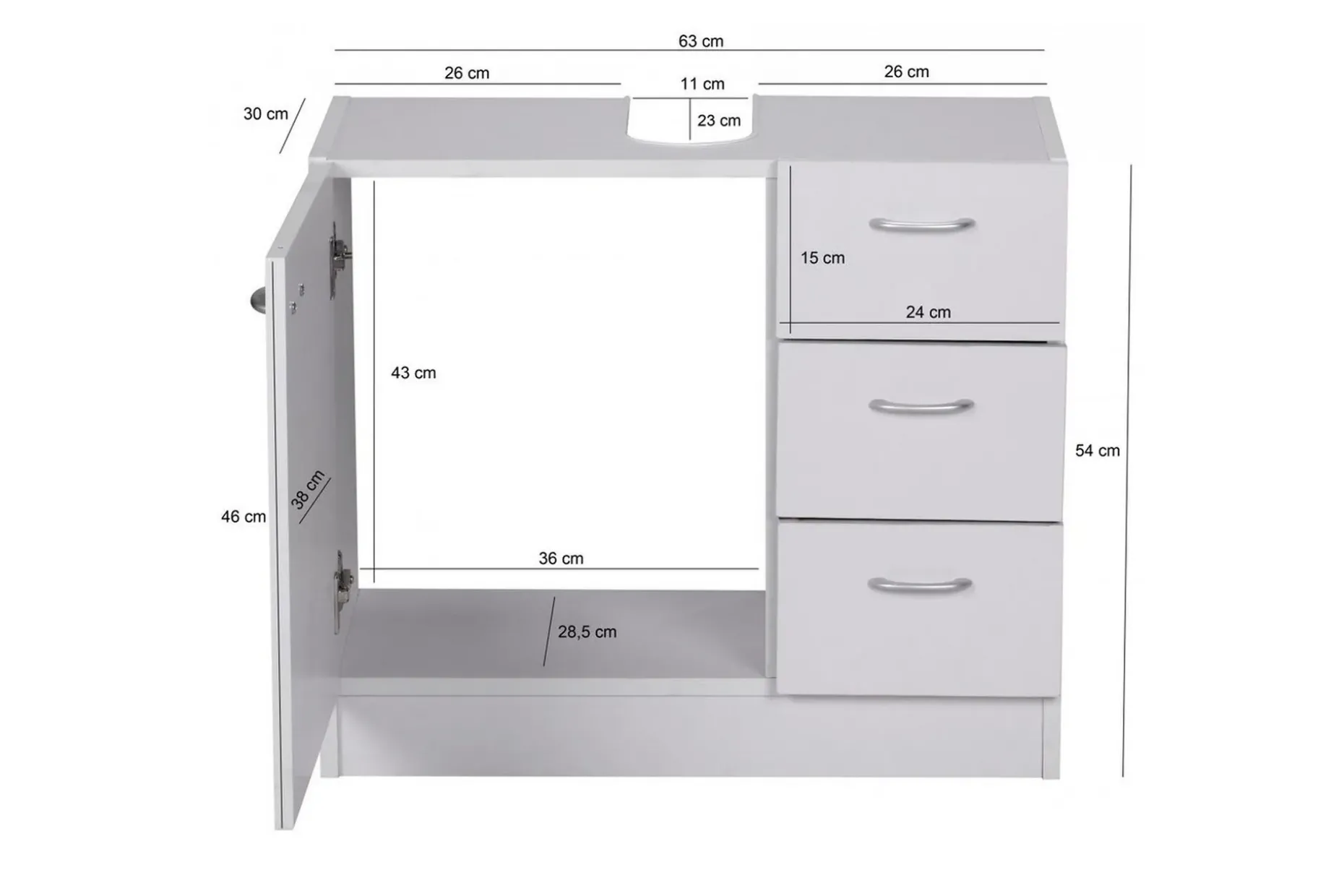 Tvättställsskåp Wohnling Folierad spånskiva 1 dörr 3 lådor modern