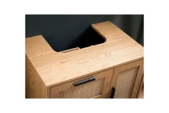 Tvättställsskåp Wohnling melaminbelagd MDF, ek-optik, rottingfront, metallben, modern loftstil 1 dörr, 3 lådor