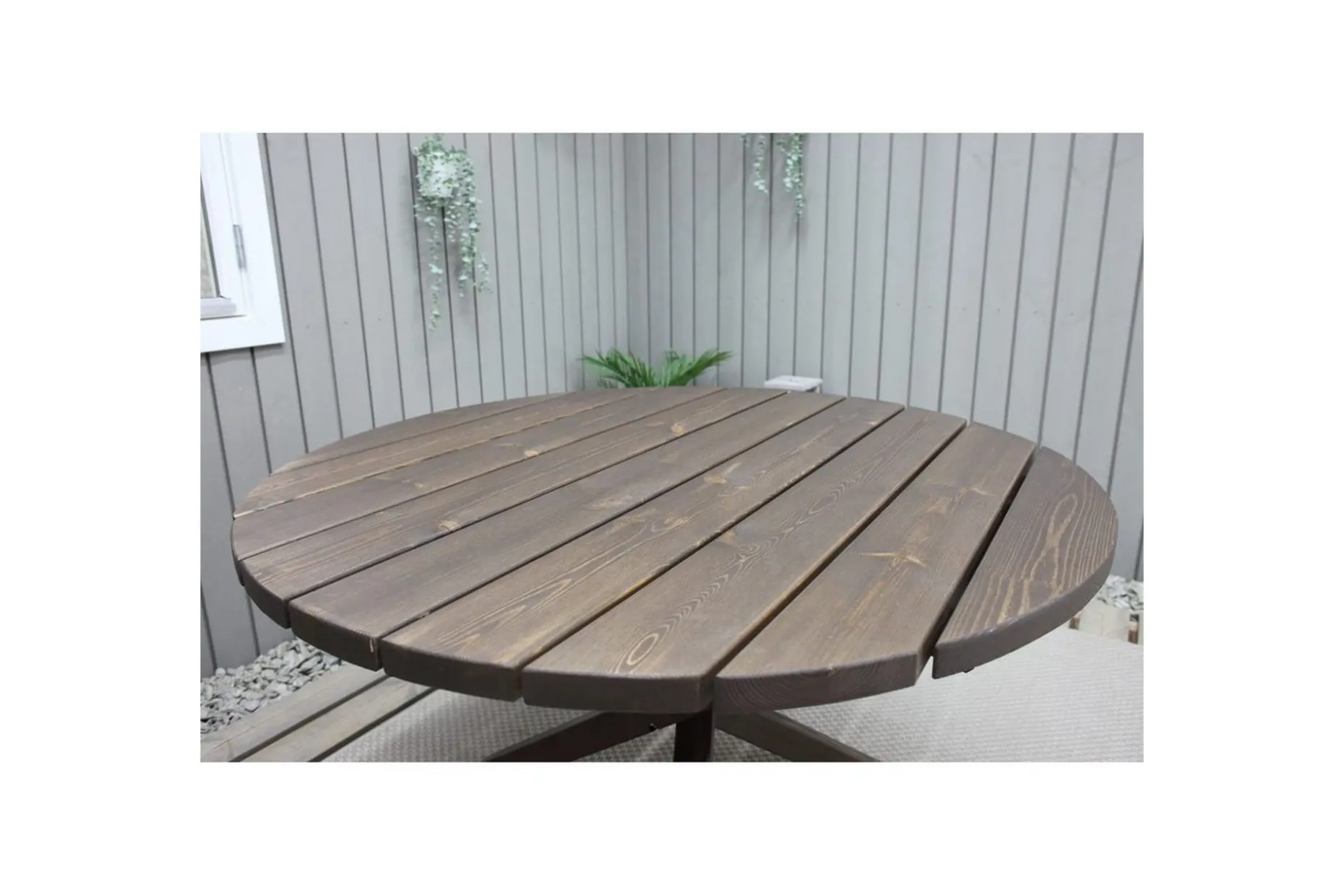 Utomhusmöbelgrupp Ø 112 cm bord & 4 Levanto grå stolar Brun