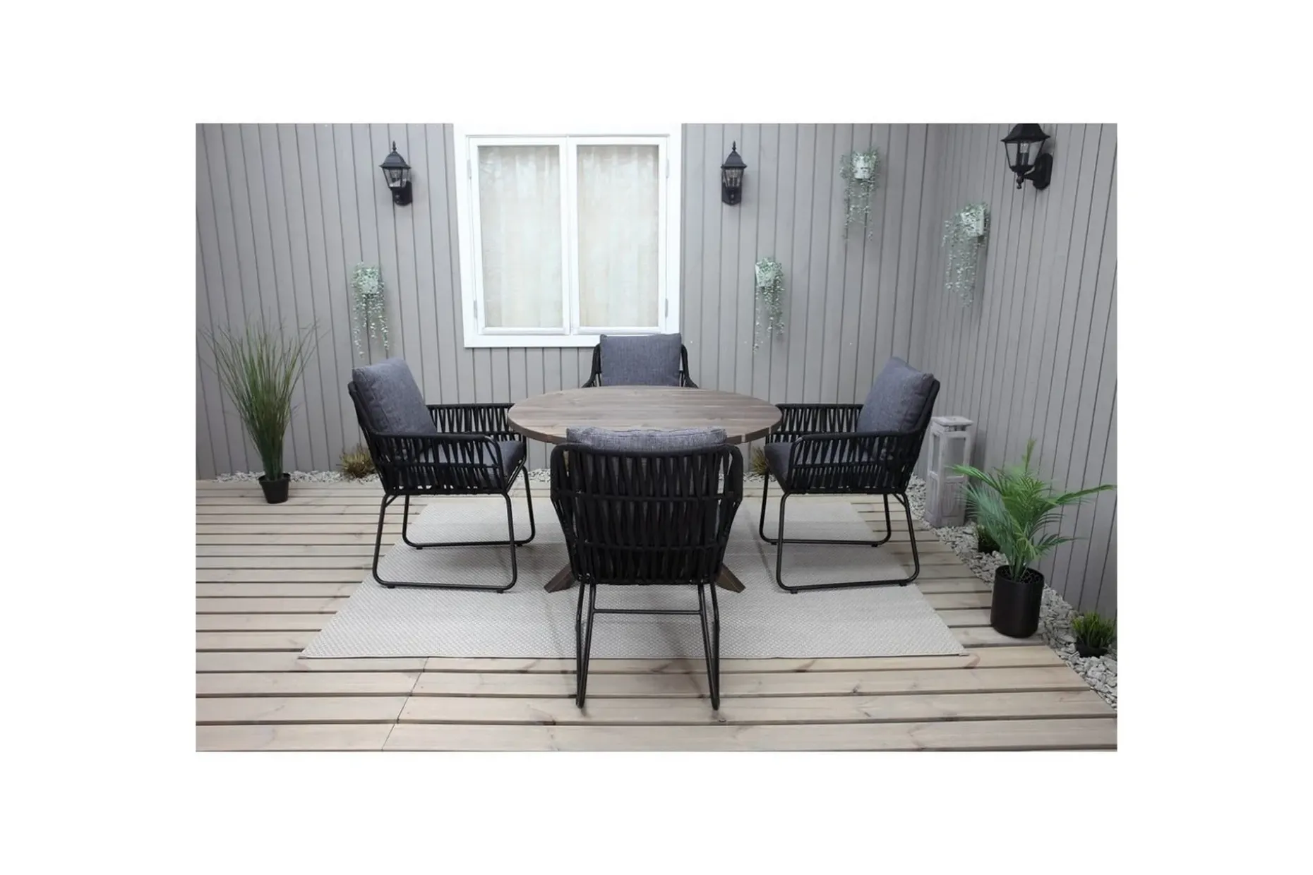 Utomhusmöbelgrupp Ø 112 cm bord & 4 Levanto grå stolar Brun