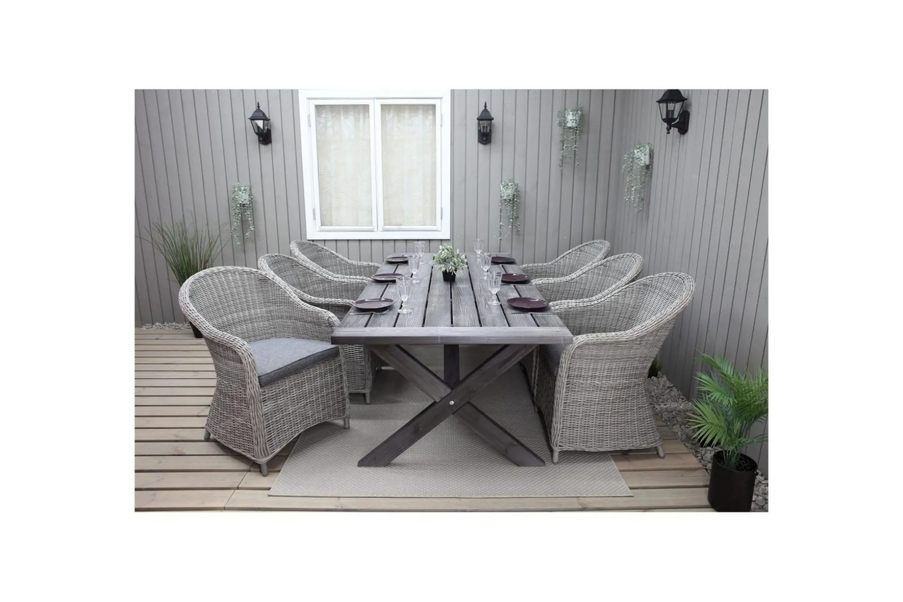 Utomhusmöbelgrupp 220 cm bord & 6 Belize grå stolar Grå