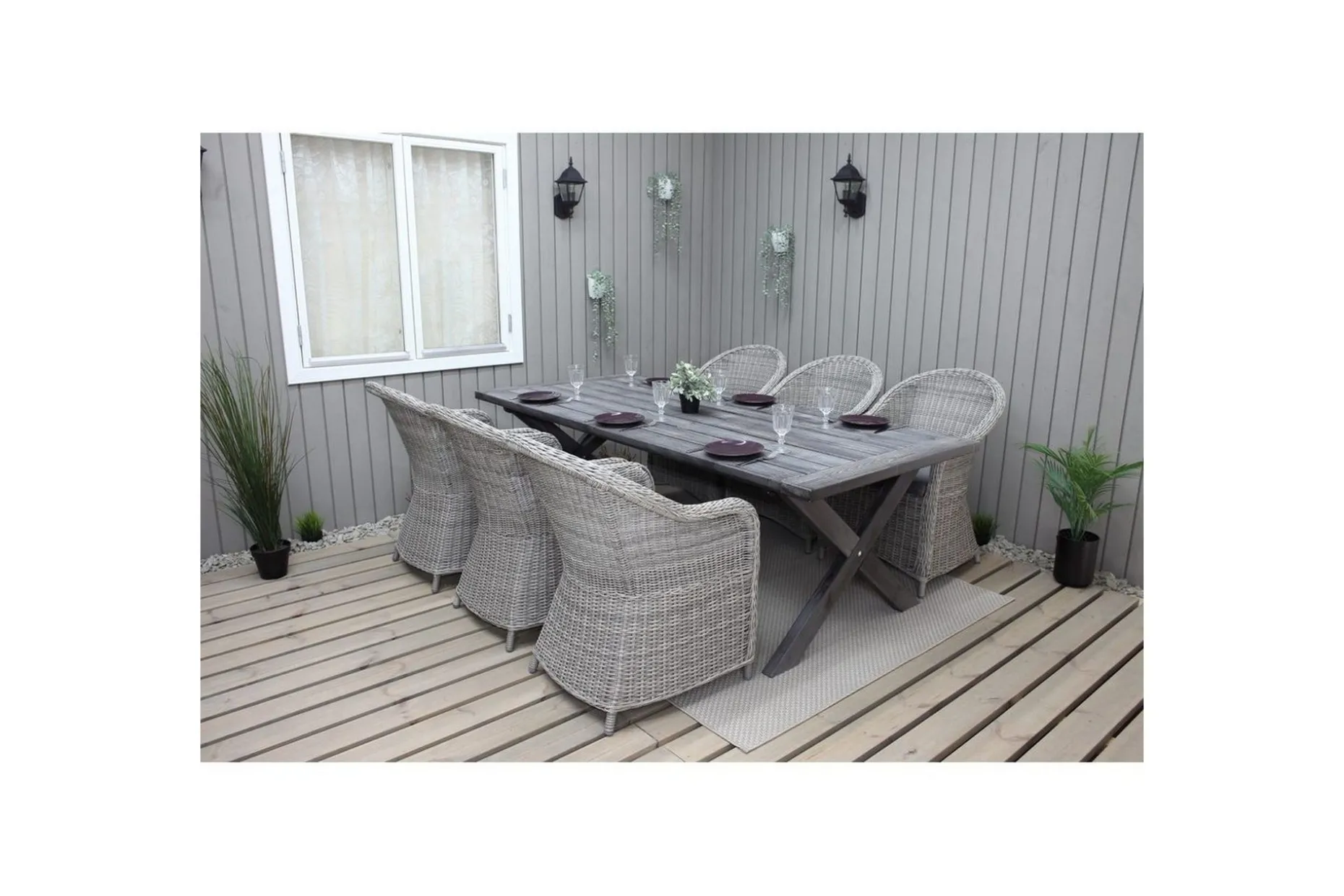 Utomhusmöbelgrupp 220 cm bord & 6 Belize grå stolar Grå