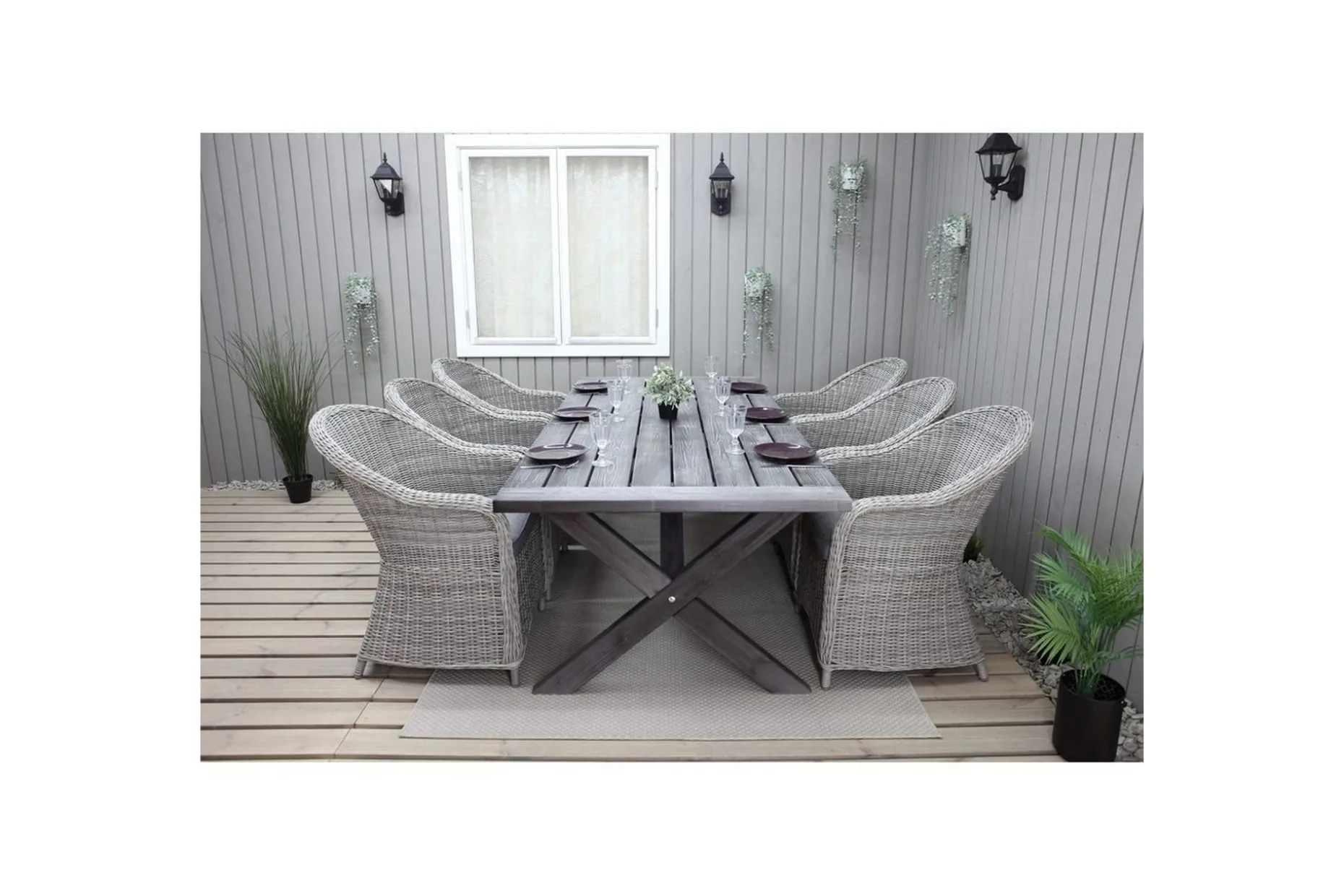 Utomhusmöbelgrupp 220 cm bord & 6 Belize grå stolar Grå