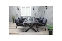 Utomhusmöbelgrupp 220 cm Bord & 6 Levanto grå stolar Svart