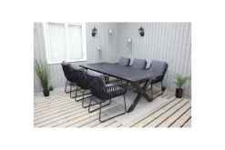 Utomhusmöbelgrupp 220 cm Bord & 6 Levanto grå stolar Svart