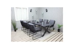 Utomhusmöbelgrupp 220 cm Bord & 6 Levanto grå stolar Svart