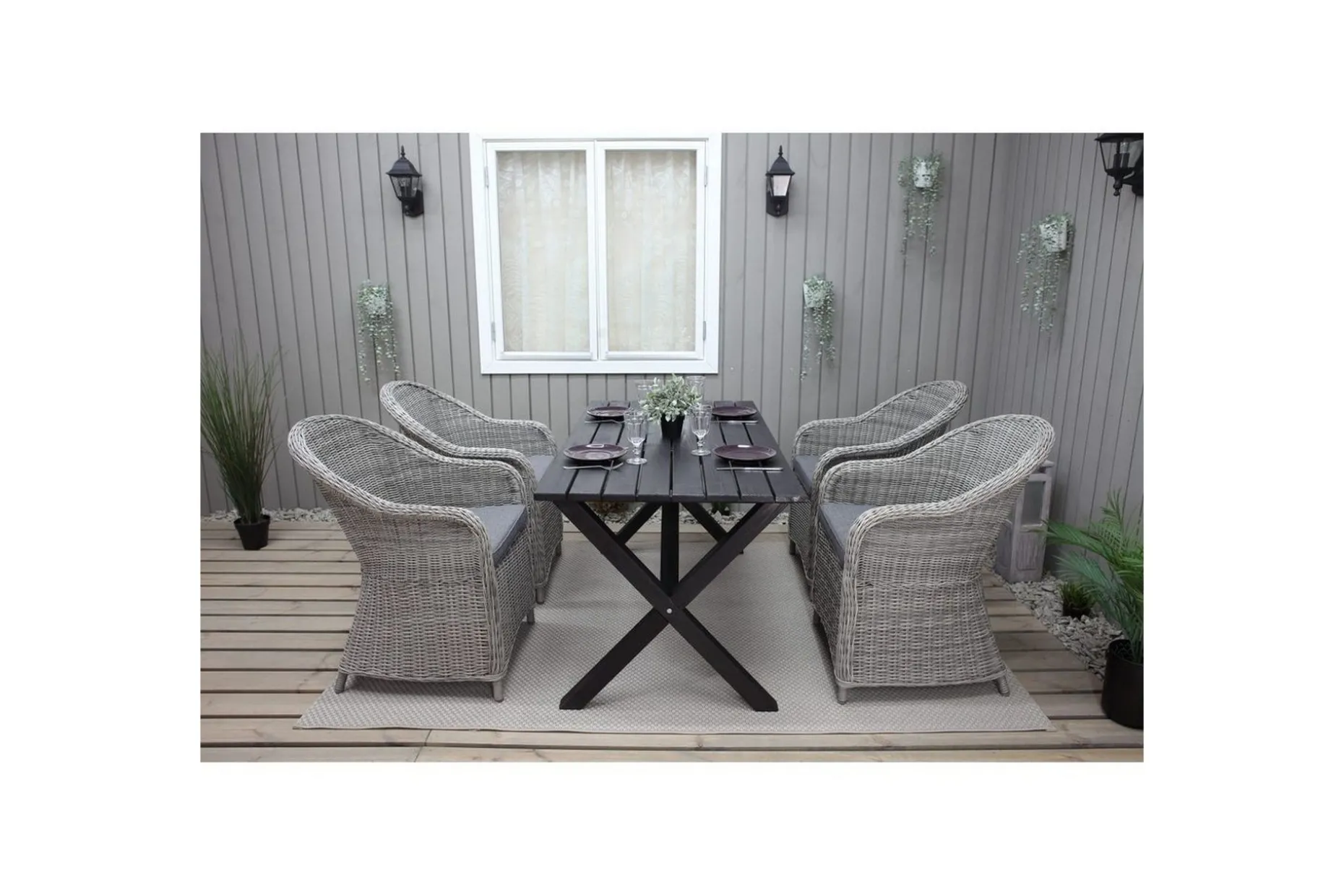 Utomhusmöbelgrupp 150 cm Bord & 4 Belize grå stolar Svart
