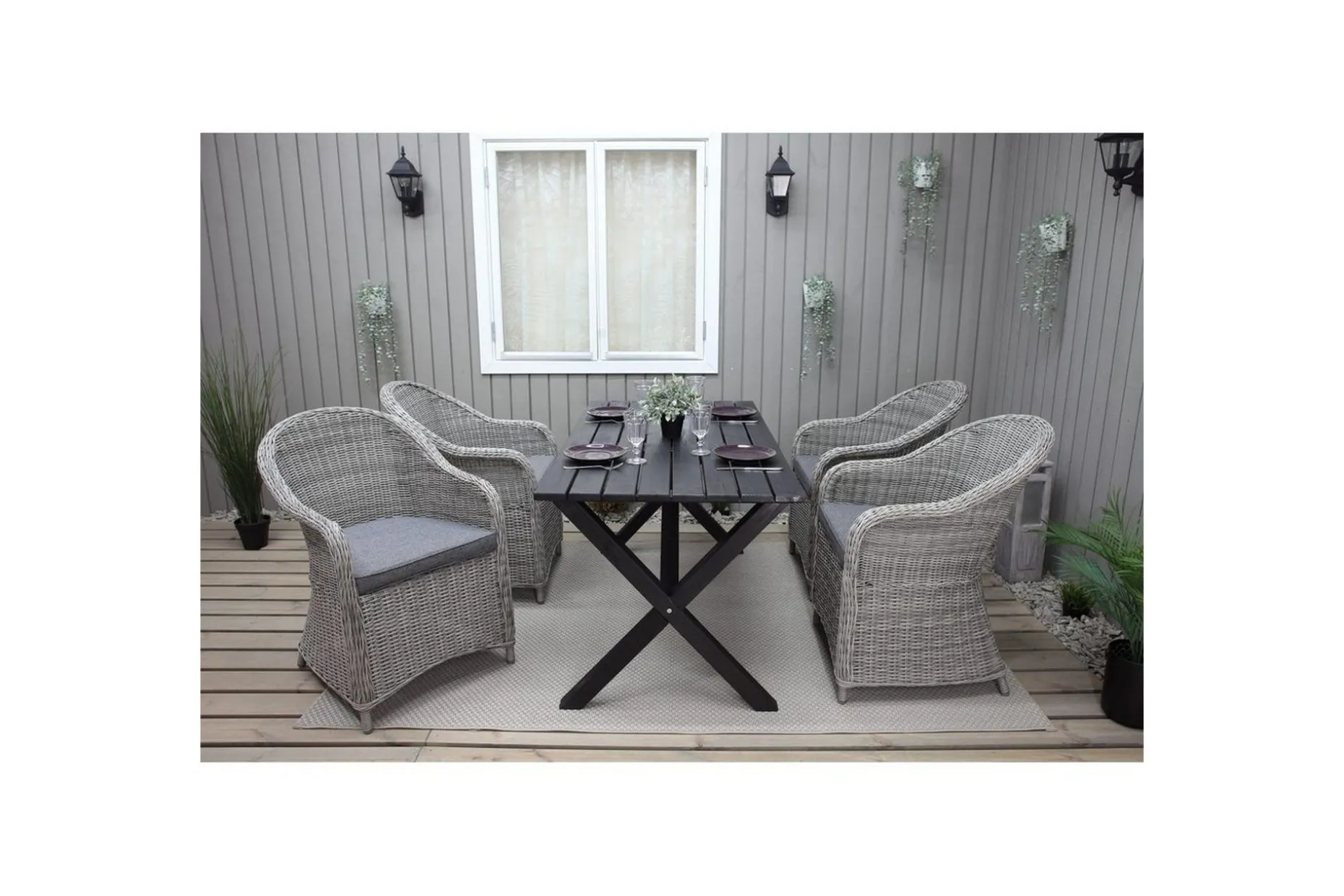 Utomhusmöbelgrupp 150 cm Bord & 4 Belize grå stolar Svart