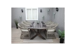 Utomhusmöbelgrupp 220 cm bord & 6 Merida naturell stolar Brun