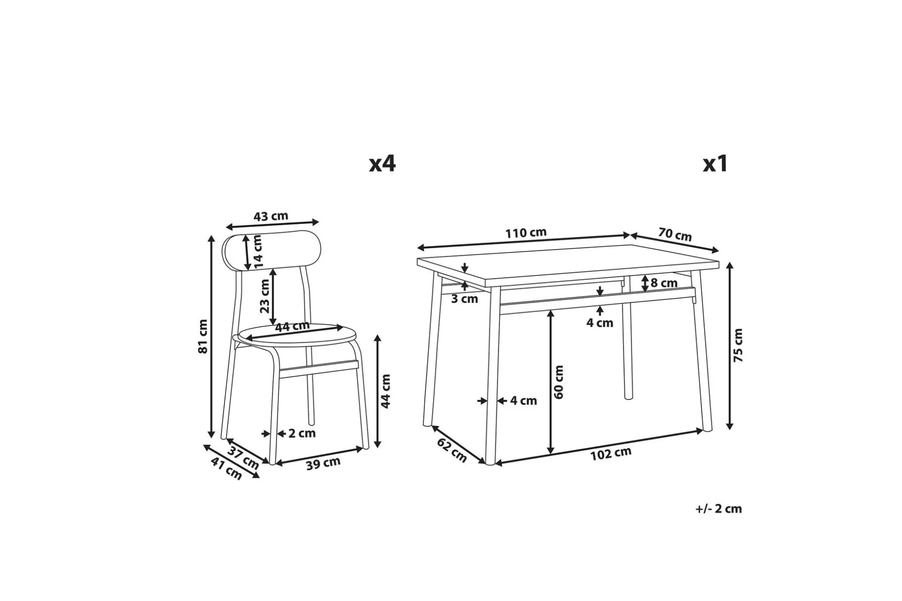 Velden Matgrupp 110 cm Inkl 4 Stolar