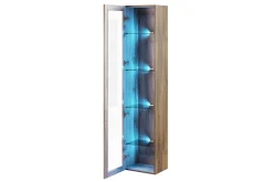 Veria Smalt Vitrinskåp Vit LED Belysning 30 cm djup 40 cm bred 180 cm hög Mörkt Trä Glas