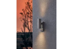 Vägglampa Utebelysning Eglo Riga 5 med 2 Lampor och Sensor Rostfritt Stål Klar
