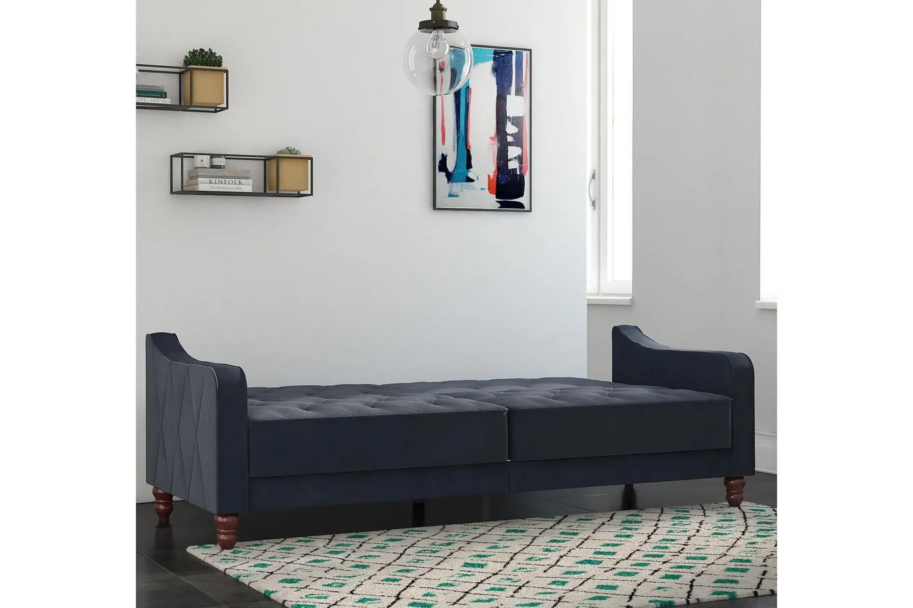 Vintage Tufted 2-sits Bäddsoffa Marinblå