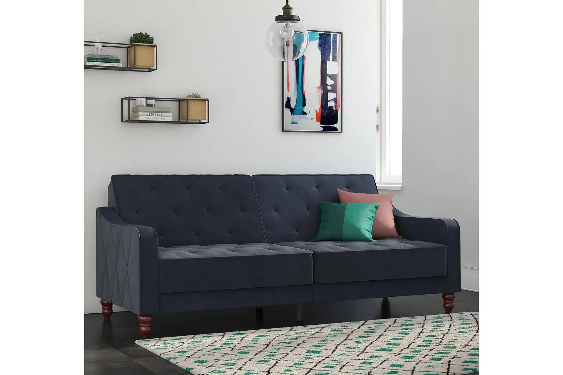 Vintage Tufted 2-sits Bäddsoffa Marinblå