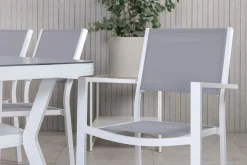 Virya Matgrupp Utomhus 200cm + 6 Copacabana Stapelbara Matstolar Utomhus Vit