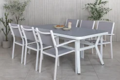 Virya Matgrupp Utomhus 200cm + 6 Copacabana Stapelbara Matstolar Utomhus Vit