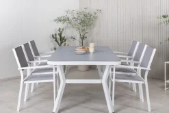 Virya Matgrupp Utomhus 200cm + 6 Copacabana Stapelbara Matstolar Utomhus Vit