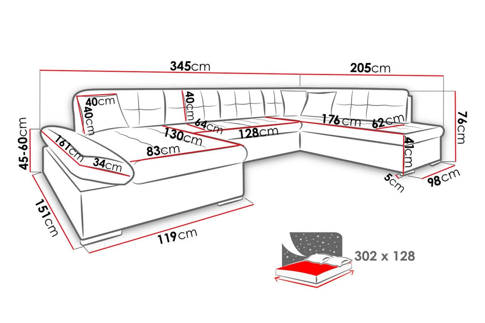 Zumar Soffa med Divan och Schäslong 4-sits